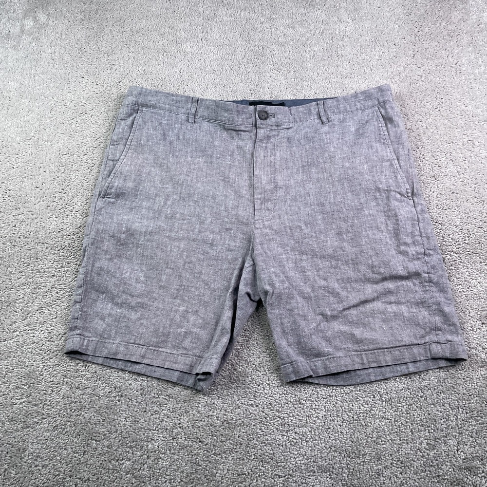 Club Monaco Shorts Mens 36 Grey Chambray Linen Blend Maddox Fit Lightweight